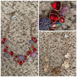 Art Deco Costume Vibrant Red and Gold Statement Necklace